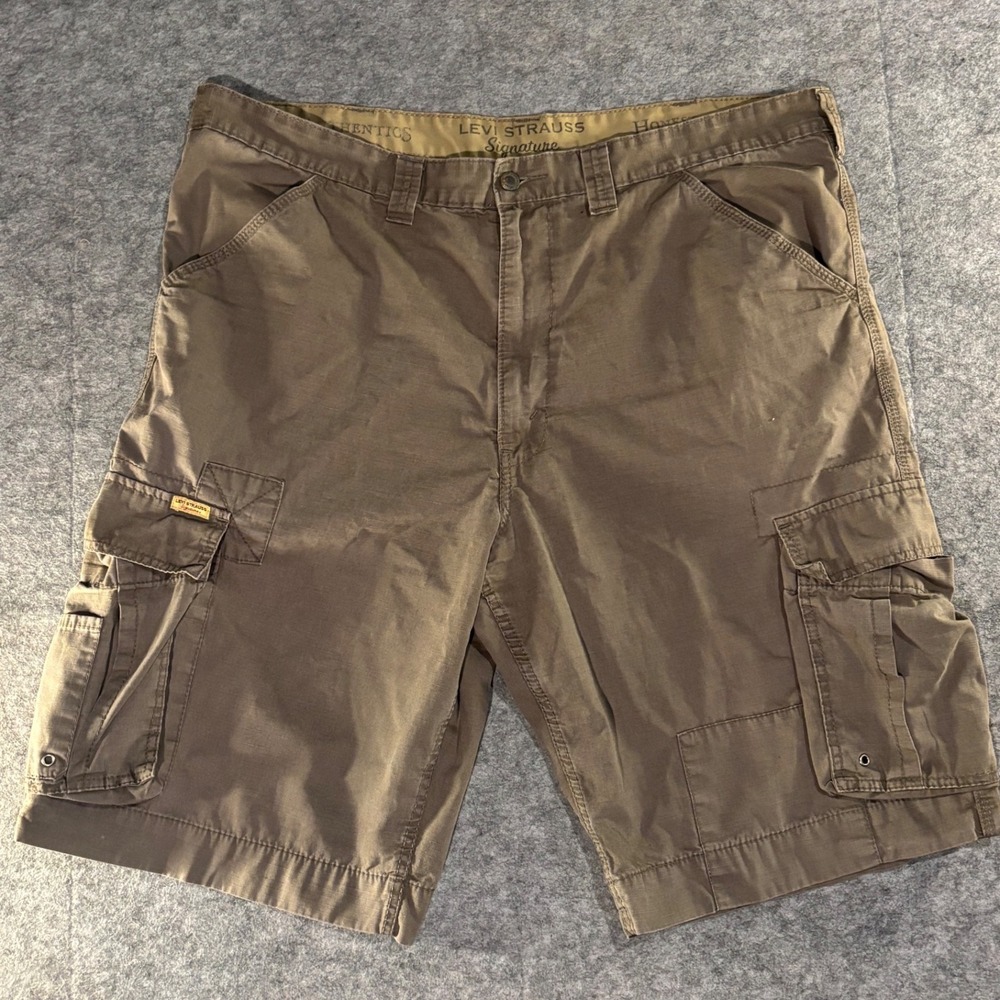 Levi Strauss Signature Mens Cargo Shorts Brown Ripstop Cotton Size 40 3622